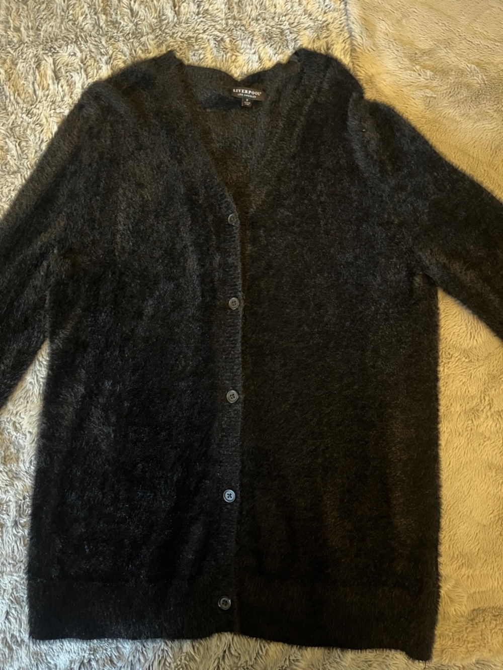 Liverpool Black Fuzzy Button-Front Cardigan